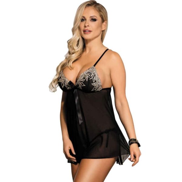 SUBBLIME - BABYDOLL BLACK BEIGE LACETS FLORAUX L / XL
