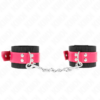 KINK - APPUI-POIGNETS EN NYLON NOIR AVEC CEINTURE EN CUIR ROSE FRAMBOISE AJUSTABLE 19-29 CM X 5